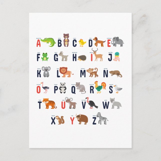 Alphabet Animals - super cute! Postcard (Front)