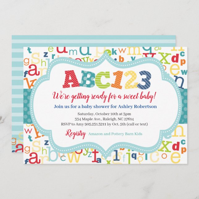 Alphabet Baby Boy Shower Invitation (Front/Back)