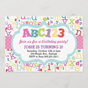 Alphabet Birthday Party Invitation (pink) by modernmaryella at Zazzle