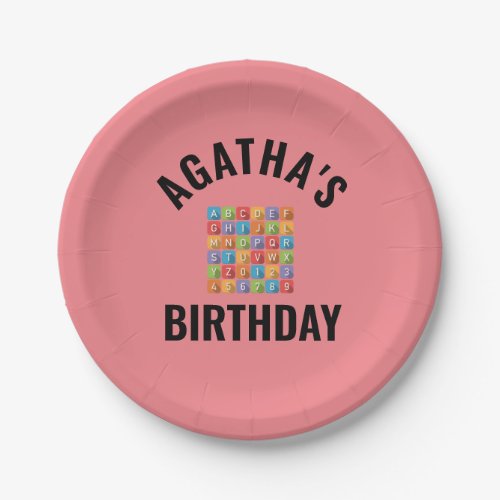 Alphabet Birthday Party Personalised Paper Plate