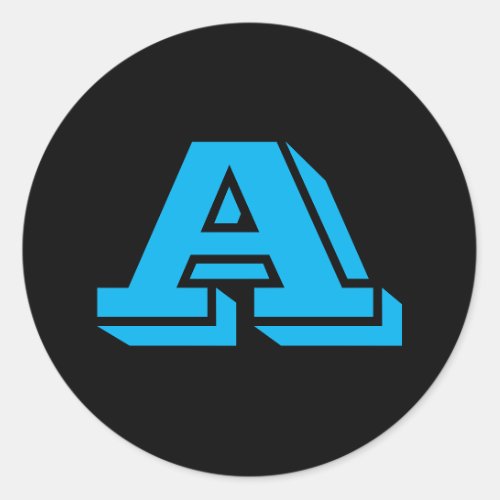 Alphabet by Janz Capital Blue Letter A Black Classic Round Sticker