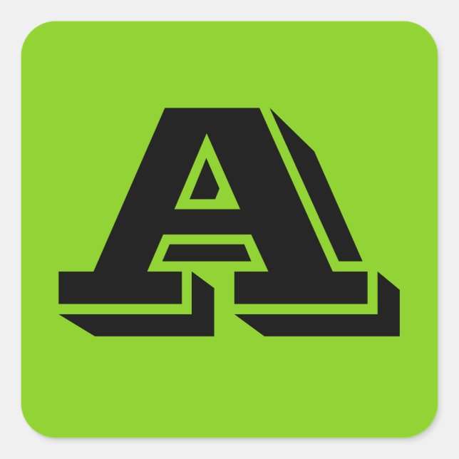 Alphabet by Janz Capital Letter A Yellow Green Square Sticker (Front)