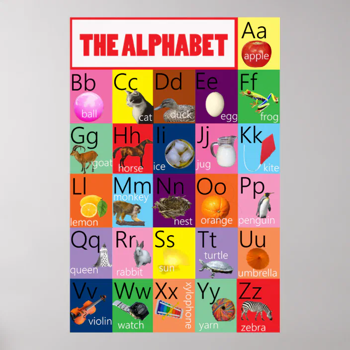 Alphabet Chart Colorful With Pictures For Children Zazzle Com
