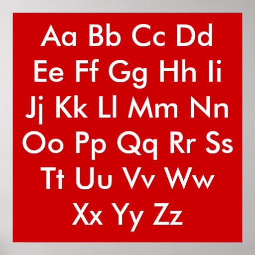 Alphabet chart Red and White Posters | Zazzle