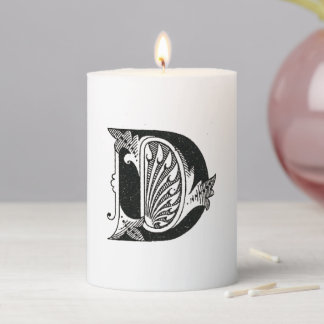alphabet d, letter d, monogram d, letter d pillar candle
