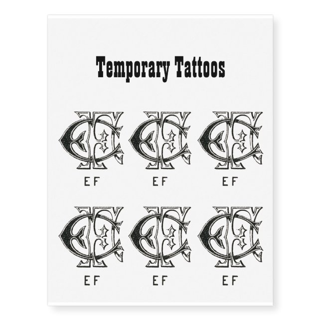 Alphabet E and F, Alphabet E and F, Initial E F Temporary Tattoos (Front)