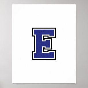 Alphabet E in Blue Color Poster