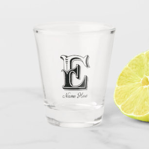alphabet e, letter e, monogram e, letters e pillar shot glass