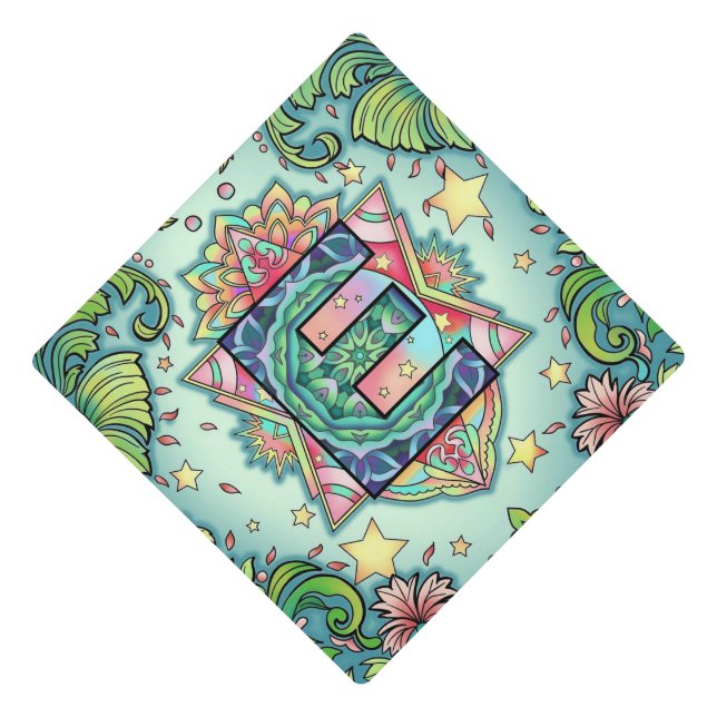 Alphabet E mandala Graduation Cap Topper (Front)