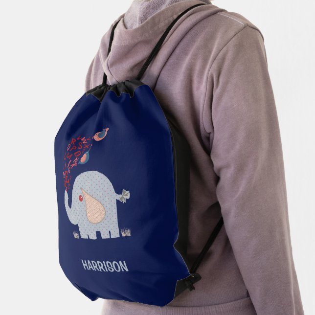Alphabet Elephant Kids Cute Personalized Drawstring Bag (Insitu)