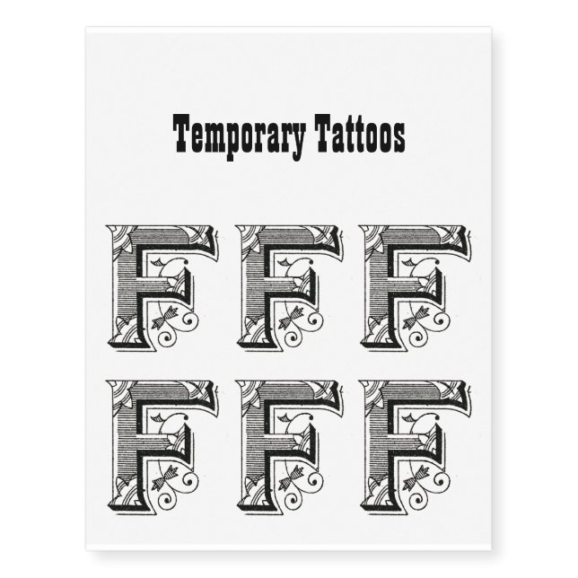 alphabet f, letter f, typography f, monogram f temporary tattoos (Front)