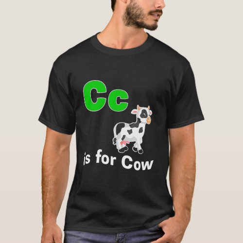 Alphabet Farm Animal Learn Teach Phonics Cow Back  T_Shirt