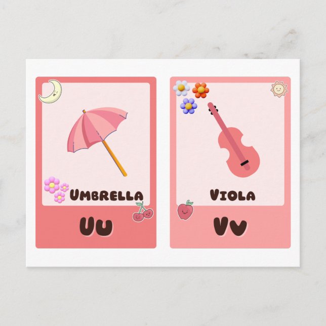 Alphabet Flashcards ,ABC Educational Cards U,V,W,X (Front)