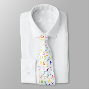 Alphabet Funny Colorful Letter Hand Drawn Crayon Neck Tie