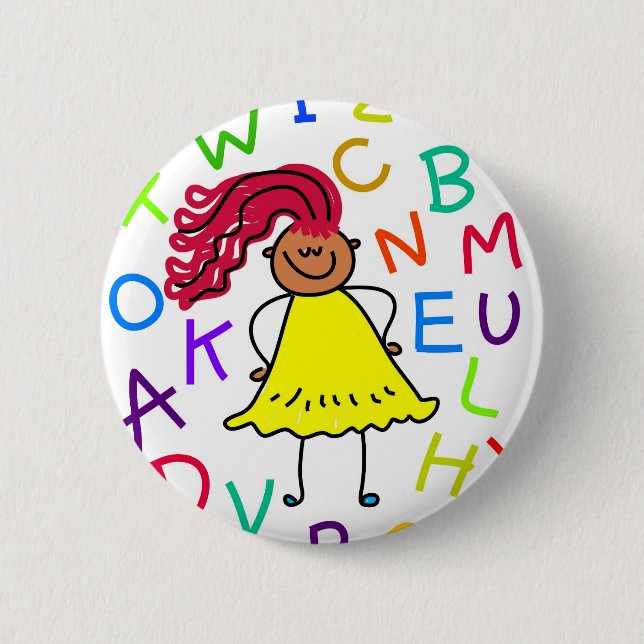 Alphabet Girl Pinback Button (Front)