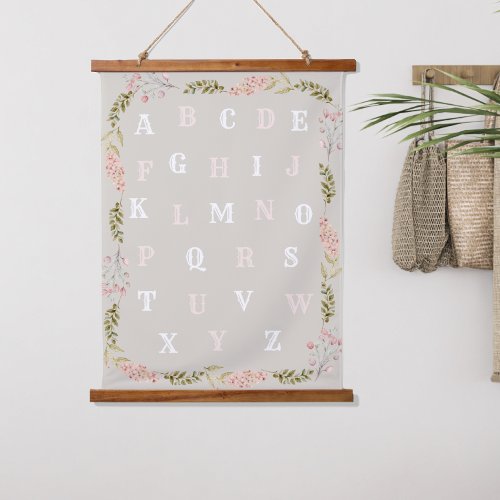 Alphabet Girls Light Pink Floral  Hanging Tapestry