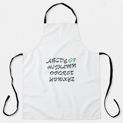 alphabet gluten free themed print apron