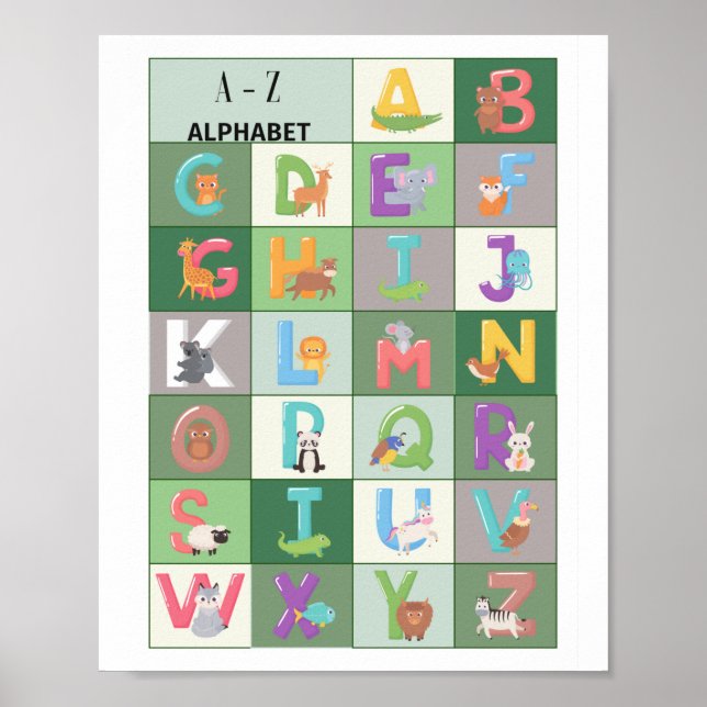 Alphabet Green Poster for Nursery Room (Front)