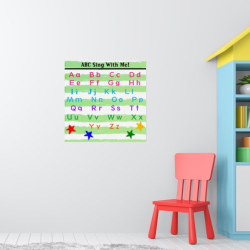 Alphabet Green White Watercolor Stripes Poster