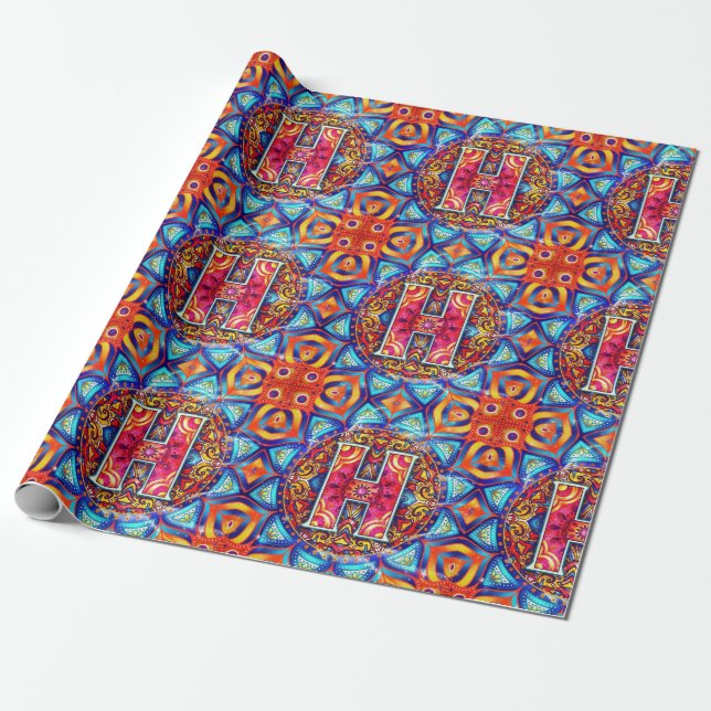 Alphabet H mandala Wrapping Paper (Unrolled)