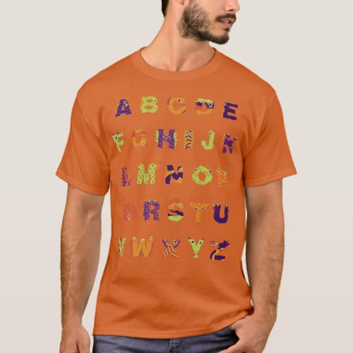 Alphabet Halloween Teacher Kids Cute Monster Alpha T_Shirt