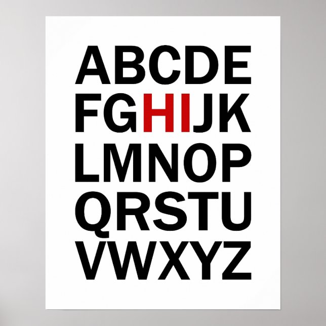 Alphabet HI print or poster in black and red (Front)