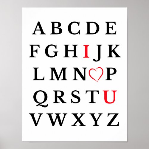 Alphabet I Love You Heart Capital Letter Kids Room Poster