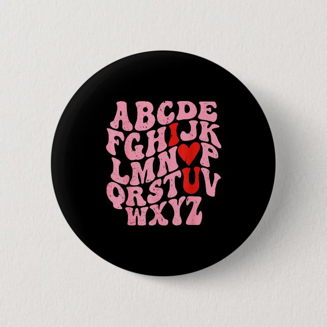 Alphabet I Love You Valentines Day Heart Teacher K Button (Front)
