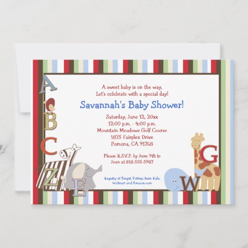 Alphabet Jungle Soup 5x7 Baby Shower Invitation