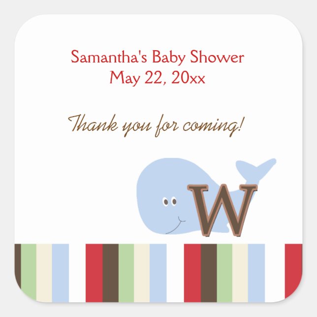 Alphabet Jungle Soup (Whale) SQUARE Favor Sticker (Front)