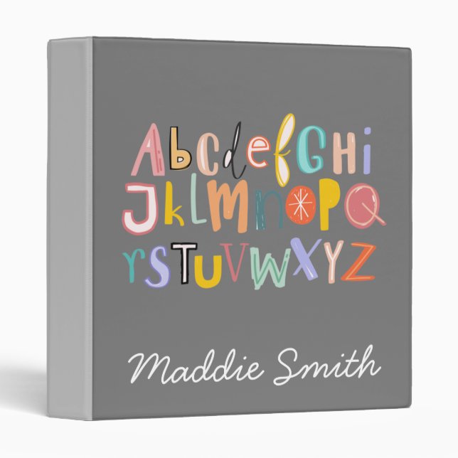 Alphabet kids cool typography 3 ring binder (Front/Spine)