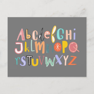 Alphabet kids cool typography postcard