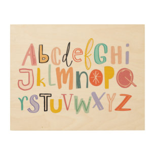 Alphabet kids cool typography wood wall art