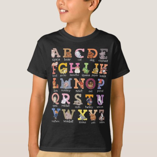 Alphabet Kids Letters Cat Dog Ferret Hamster Parro T_Shirt
