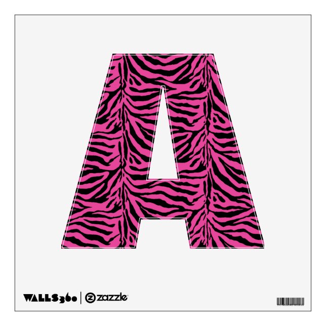 Alphabet Letter A Initial - Pink Zebra Stripes Wall Sticker (Front)