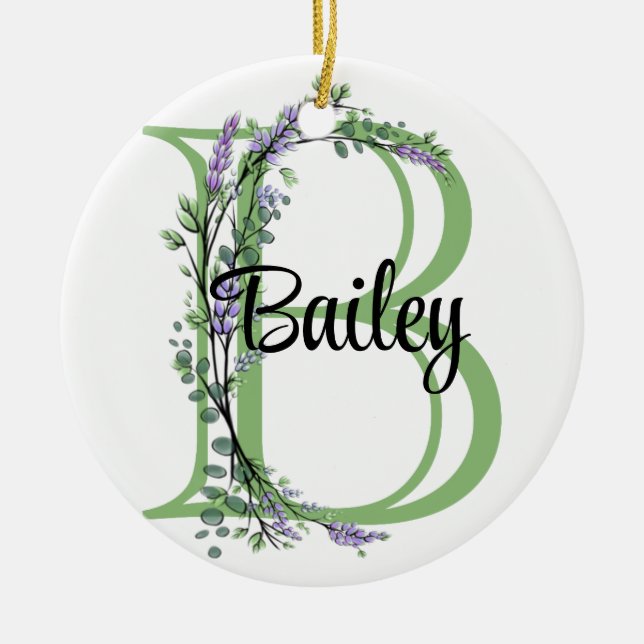 Alphabet letter b, watercolor Lavender botnical Ceramic Ornament (Front)