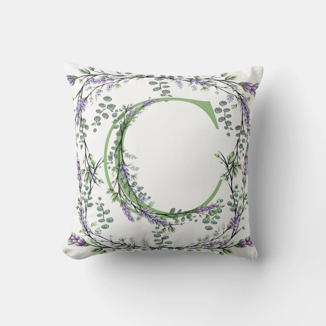 Alphabet letter C Lavender Eucalyptus Throw Pillow (Front)