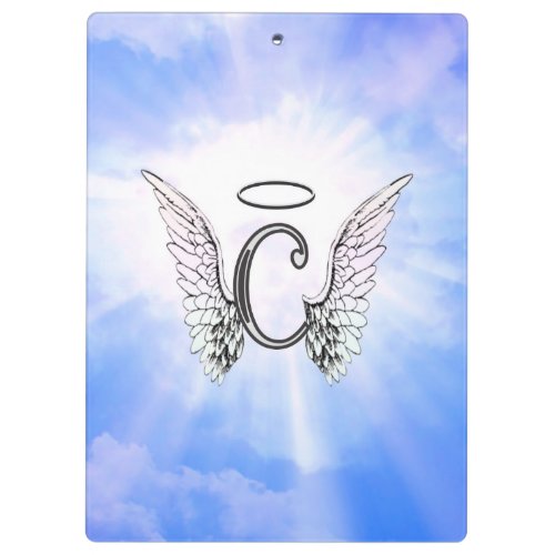 Alphabet letter c monogram with angels wings clipboard