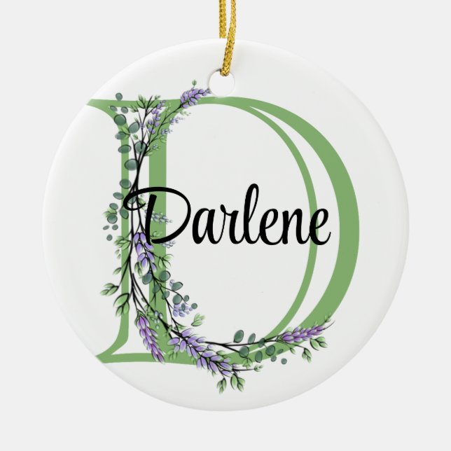 Alphabet letter D, watercolor Lavender botanical Ceramic Ornament (Front)