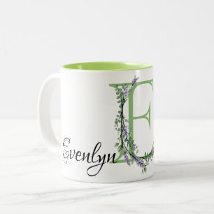 Alphabet letter E Lavender Eucalyptus monogrammed Two-Tone Coffee Mug