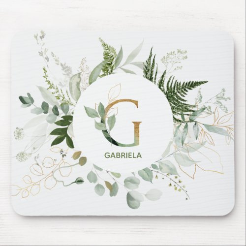 Alphabet Letter G Greenery Wreath Mouse Pad