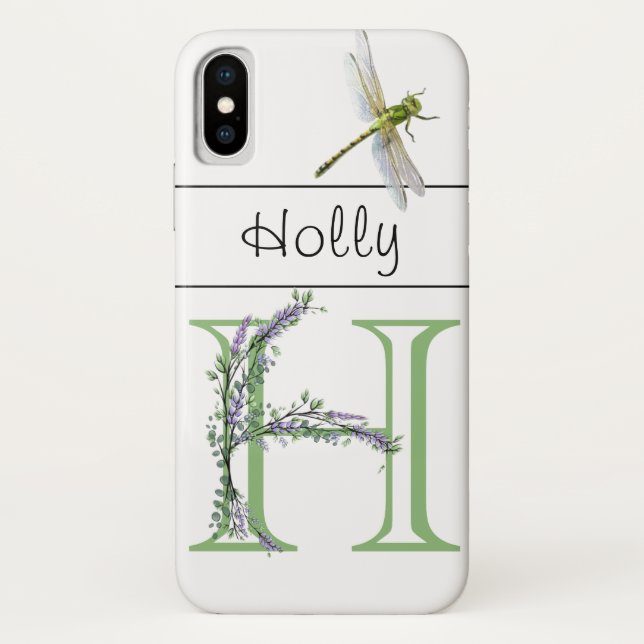 Alphabet letter H Lavender Eucalyptus Dragonfly Case-Mate iPhone Case (Back)