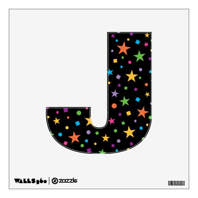 Alphabet Letter J | Bright Star Confetti Pattern Wall Decal (Front)