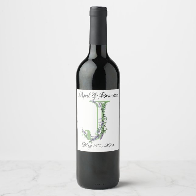 Alphabet letter J Lavender Eucalyptus  Wine Label (Front)