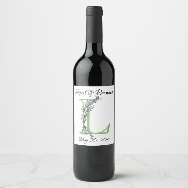 alphabet letter L Monogram Lavender Eucalyptus  Wine Label (Front)