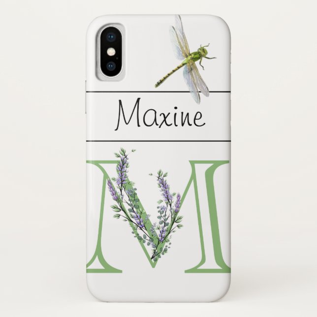 Alphabet letter M Lavender Eucalyptus Dragonfly Case-Mate iPhone Case (Back)