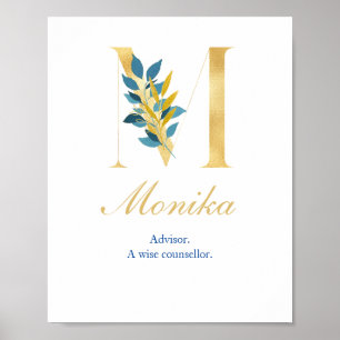 Alphabet letter M Wall poster Name and Meaning