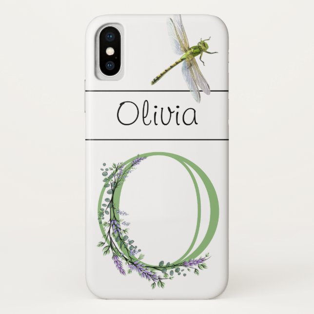 Alphabet letter O Lavender Eucalyptus Dragonfly Case-Mate iPhone Case (Back)