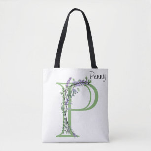 Alphabet letter P Lavender Eucalyptus monogram Tote Bag