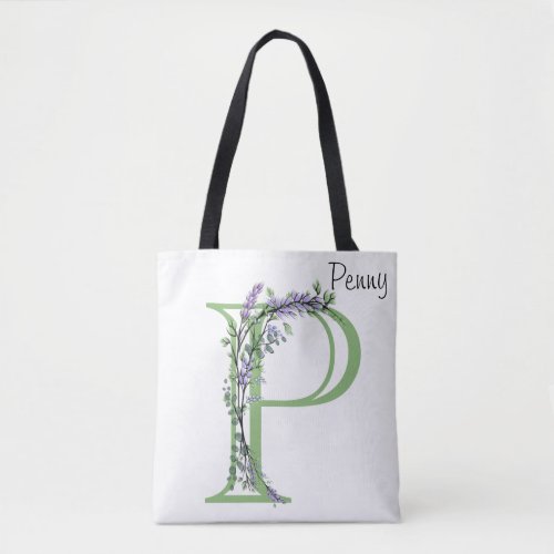 Alphabet letter P Lavender Eucalyptus monogram Tote Bag